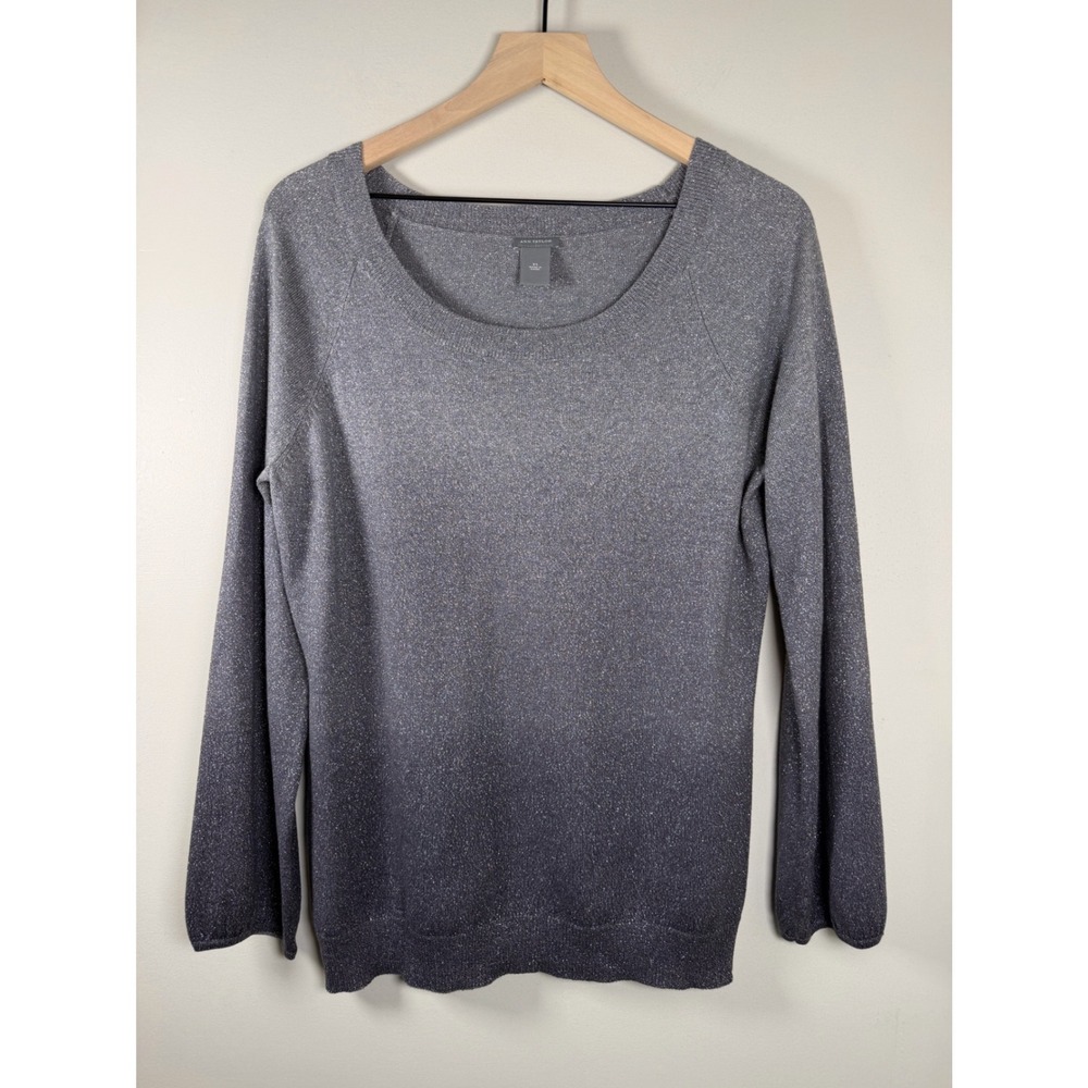 Ann Taylor Sweater Women XL Grey Ombre Silk Cashmere Blend Metallic Shimmer